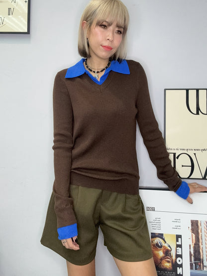 Fake two piece rib knit top