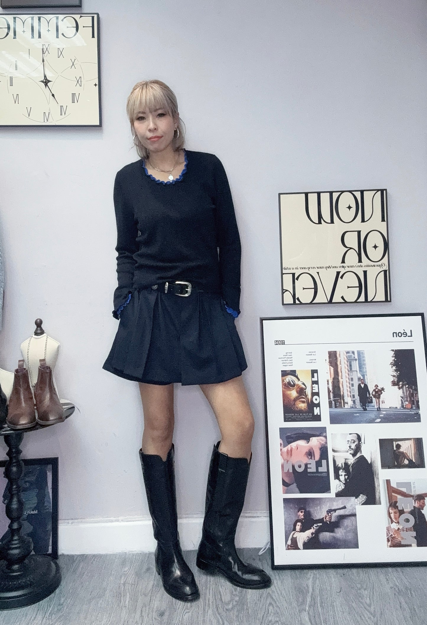 Double collar knit top #00083