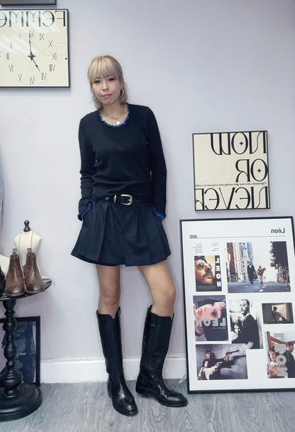 Double collar knit top #00083