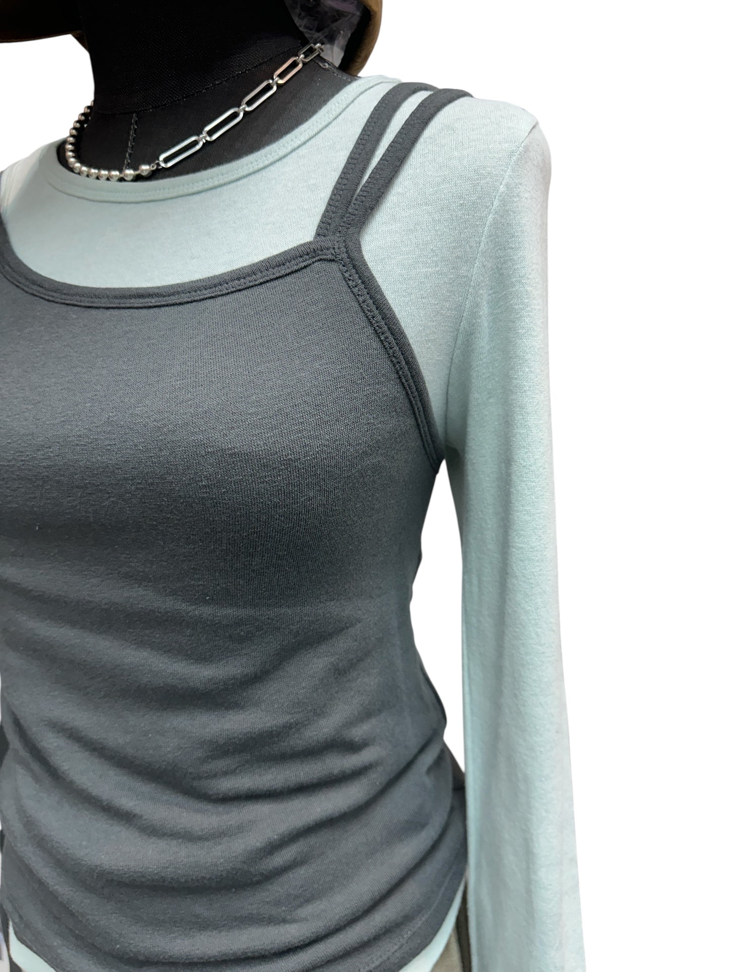 Double strap fake two pieces tee