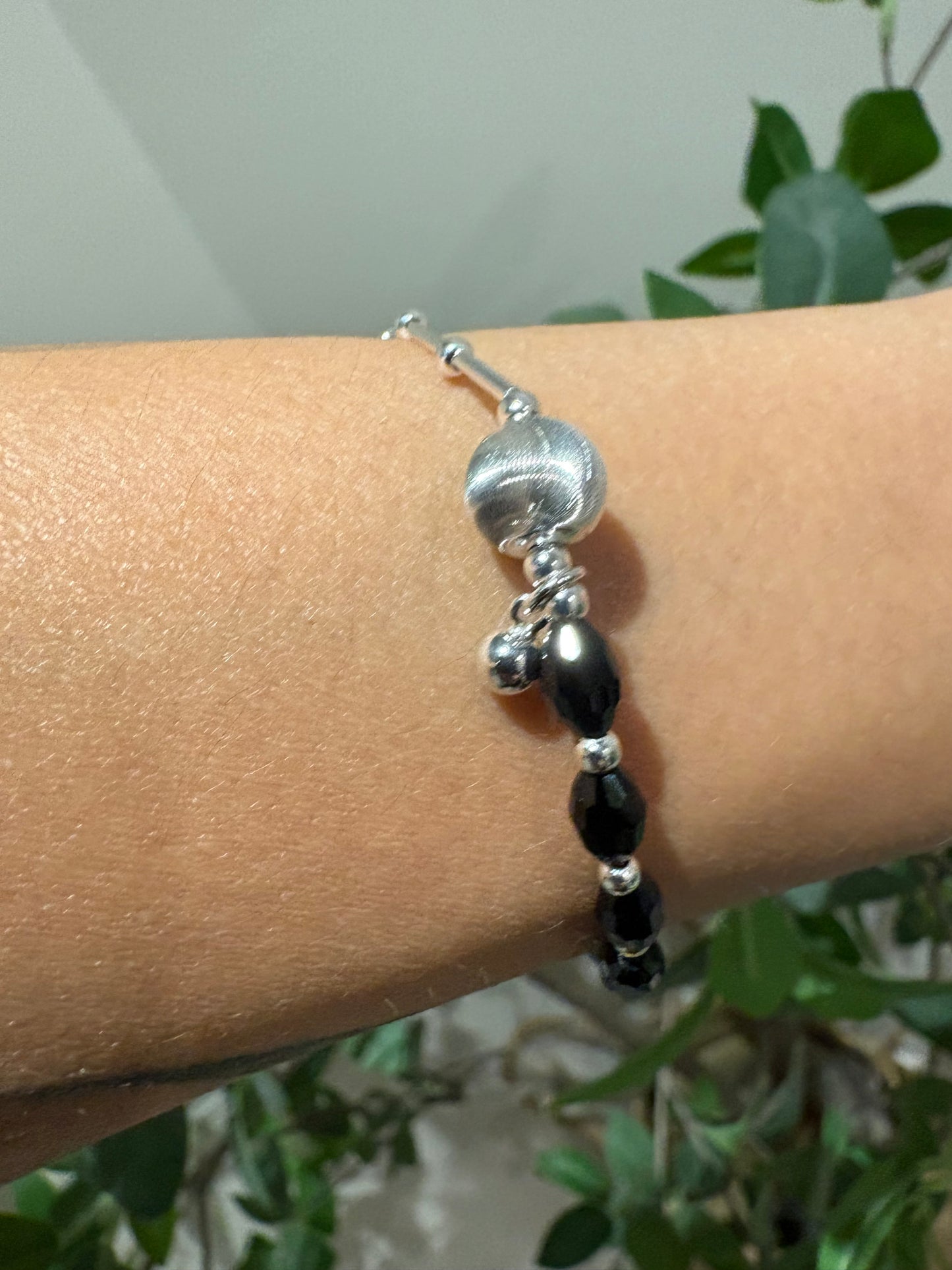 Mixed materials silver bracelet
