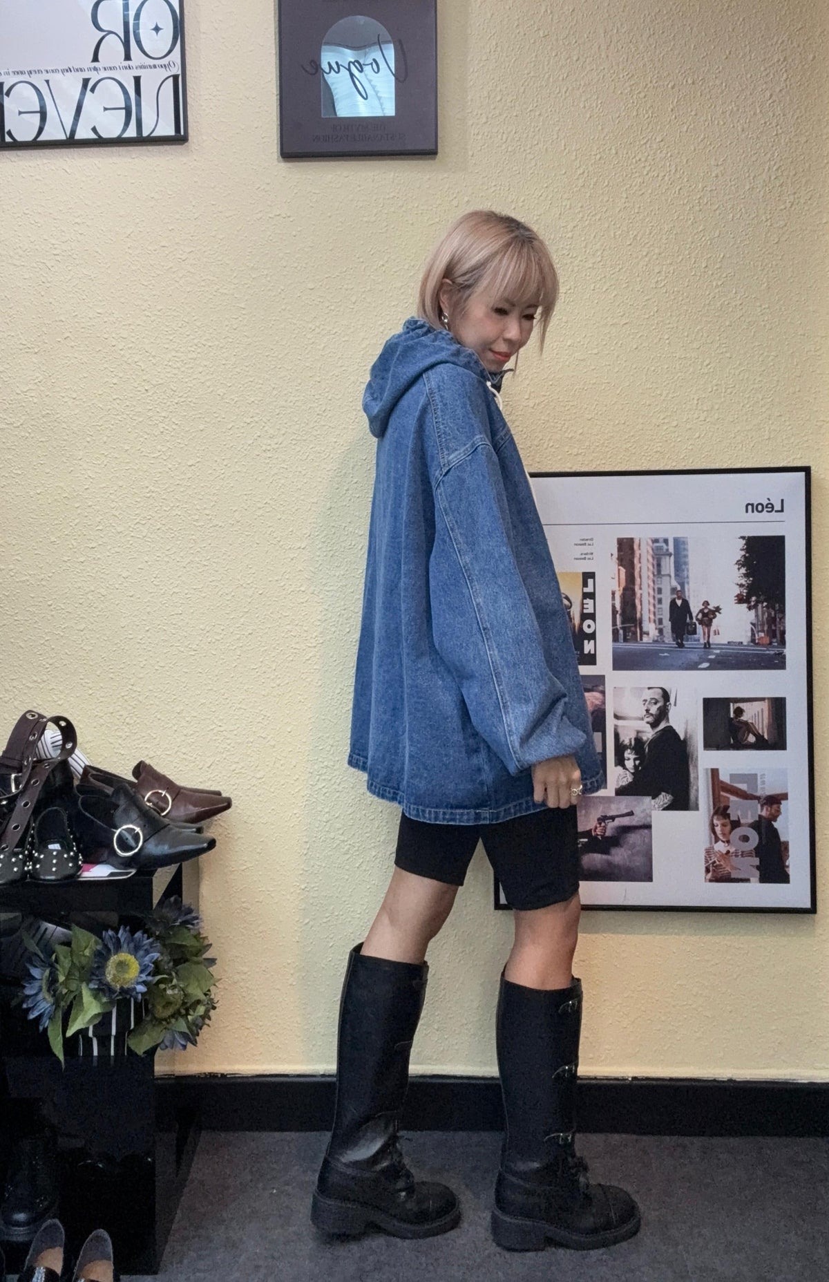 With hat denim hoodie #00998