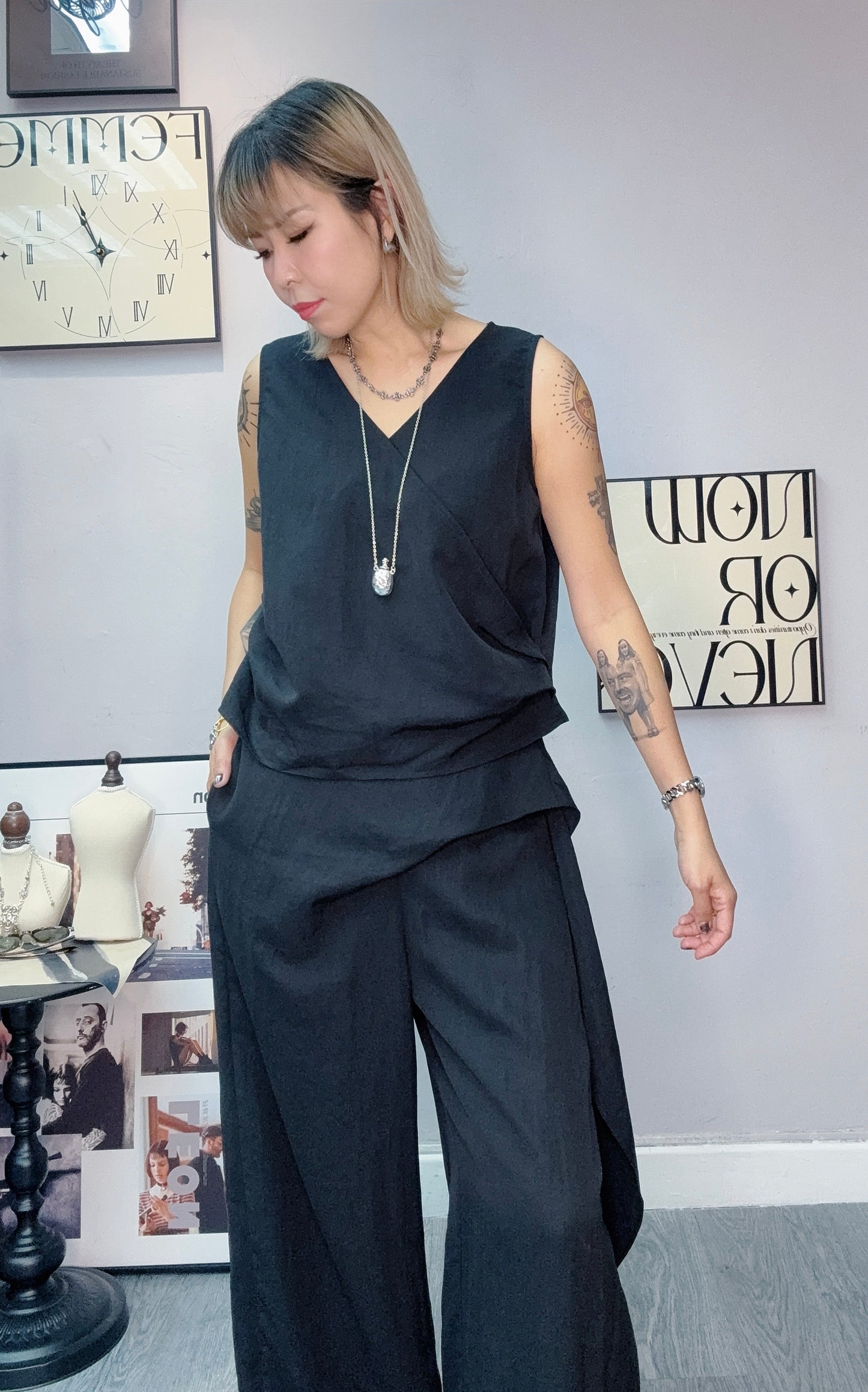 V neck tank top X pants set #00558
