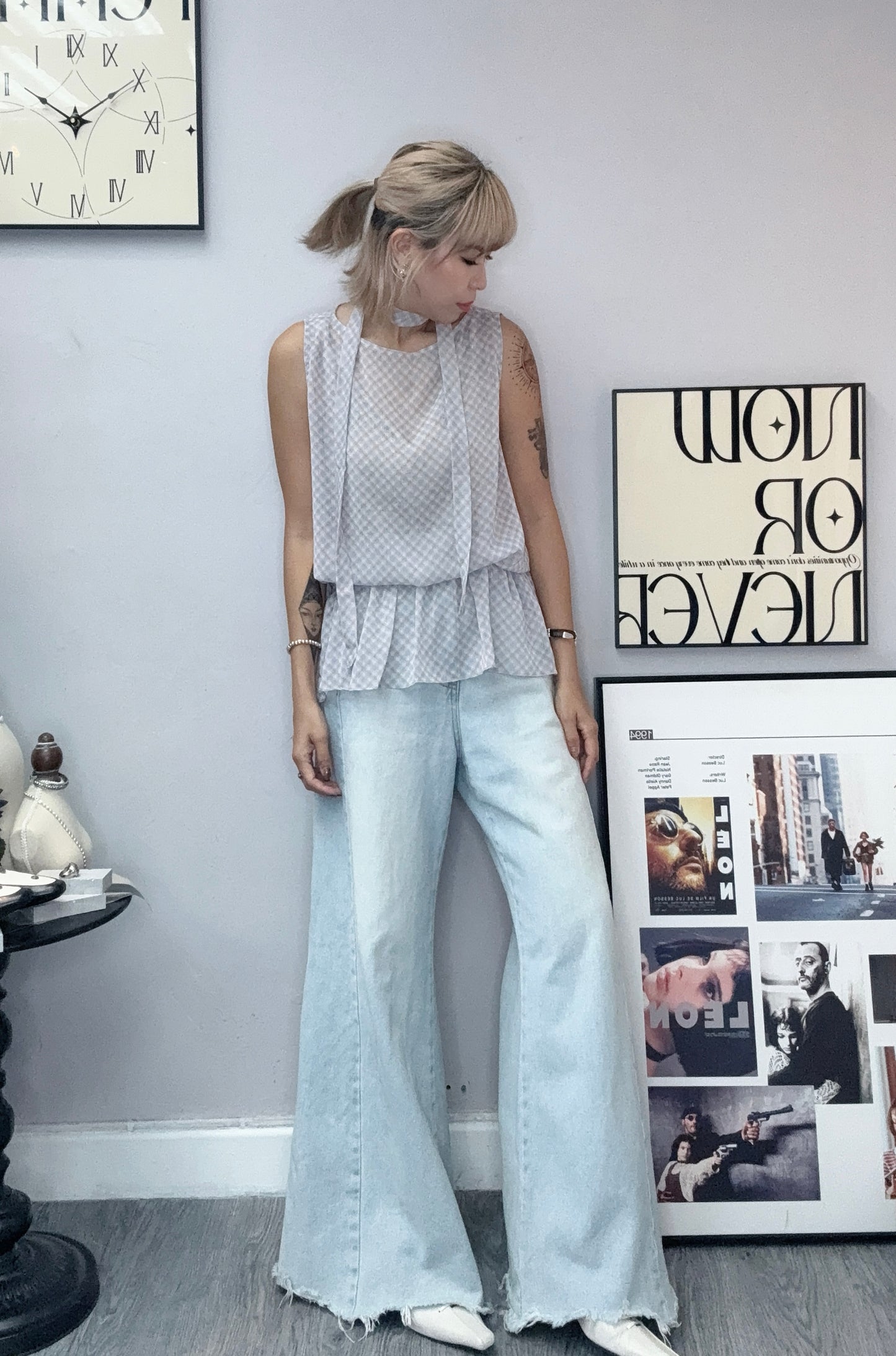 (-40%off)Checkered see through top