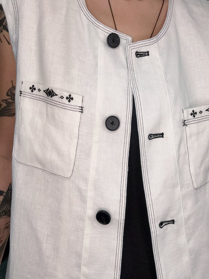 (-20%)Black line embroidery vest outer #00791