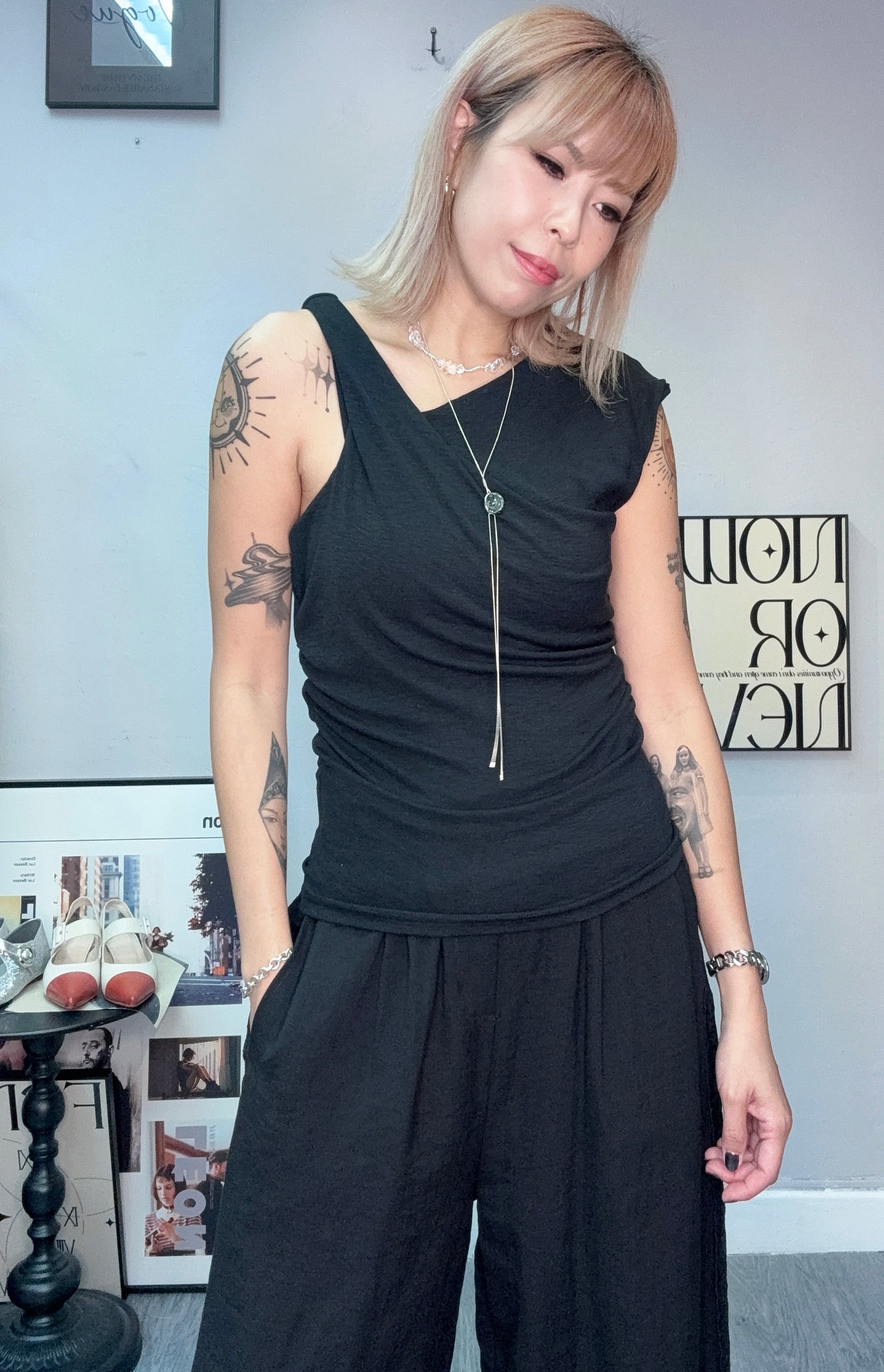 Side pleated sleeveless #00765