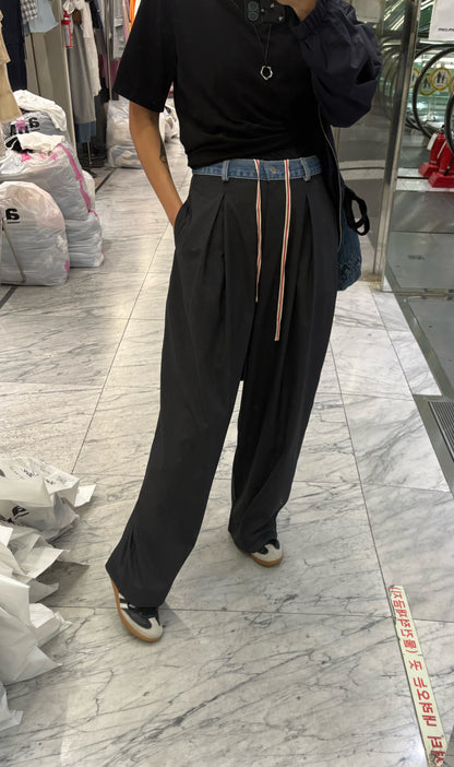 Denim waist stripe pants #00417