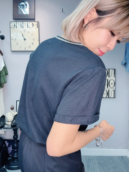 Silver round collar tee #00455