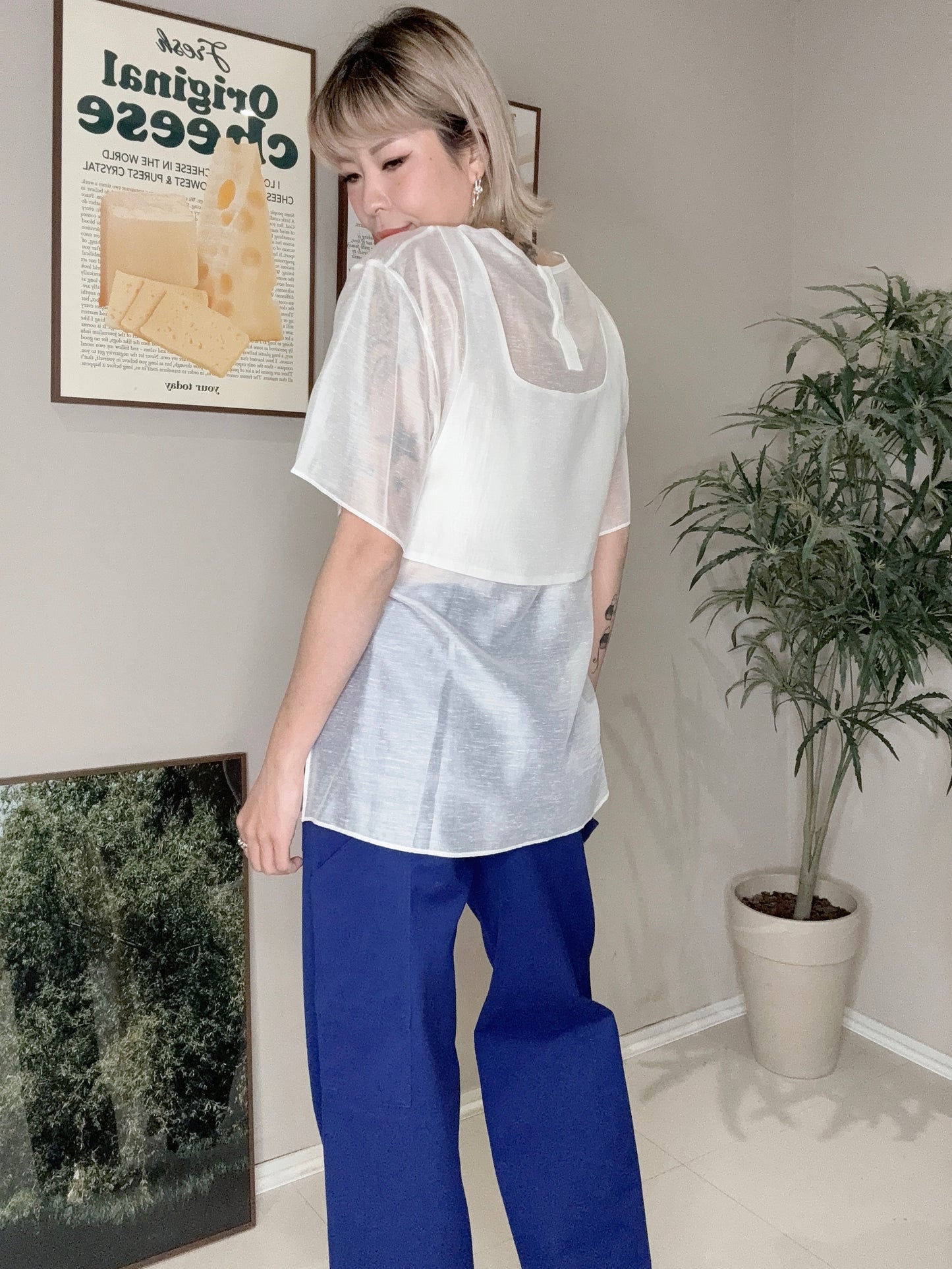 (🏷️30%off）With string fake two pieces see through top #00379