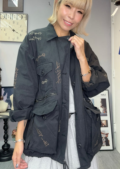 Embroidery Words trench coat