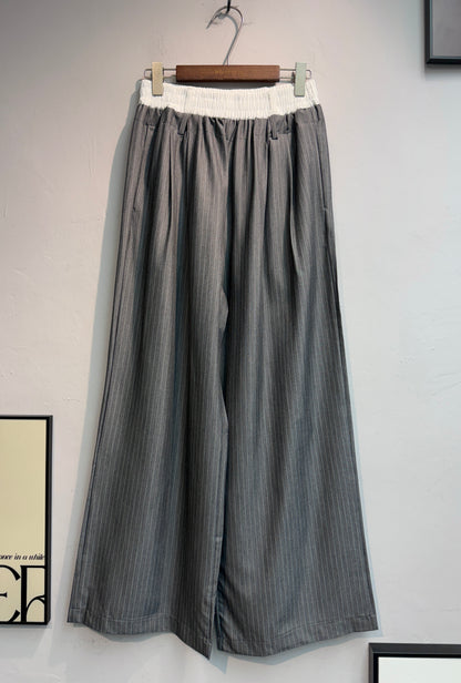 Double elatsic waist striped pants #00768