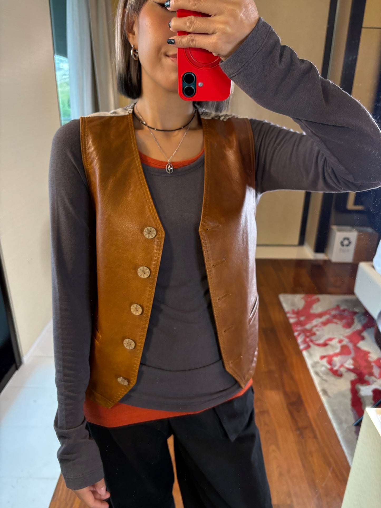 Ethnic X genuine leather vest jacket