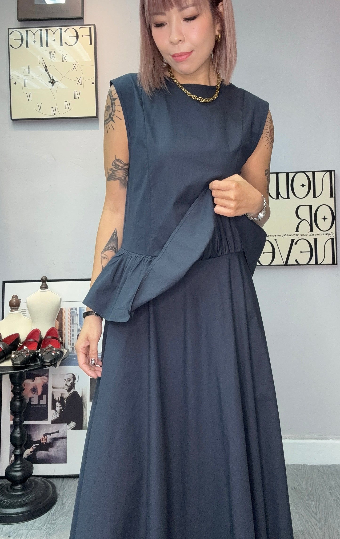 Back tie ruffles waist one piece #00520
