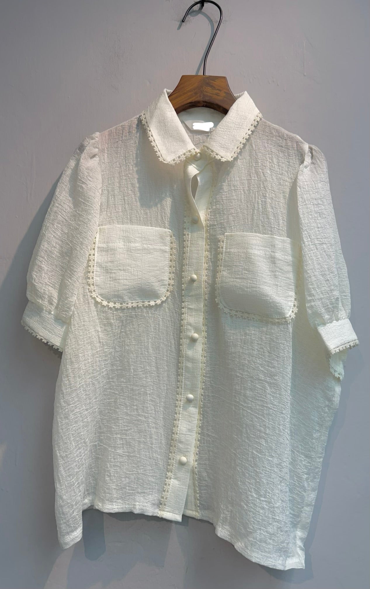 (-20%)puff sleeves embossed shirt #00657