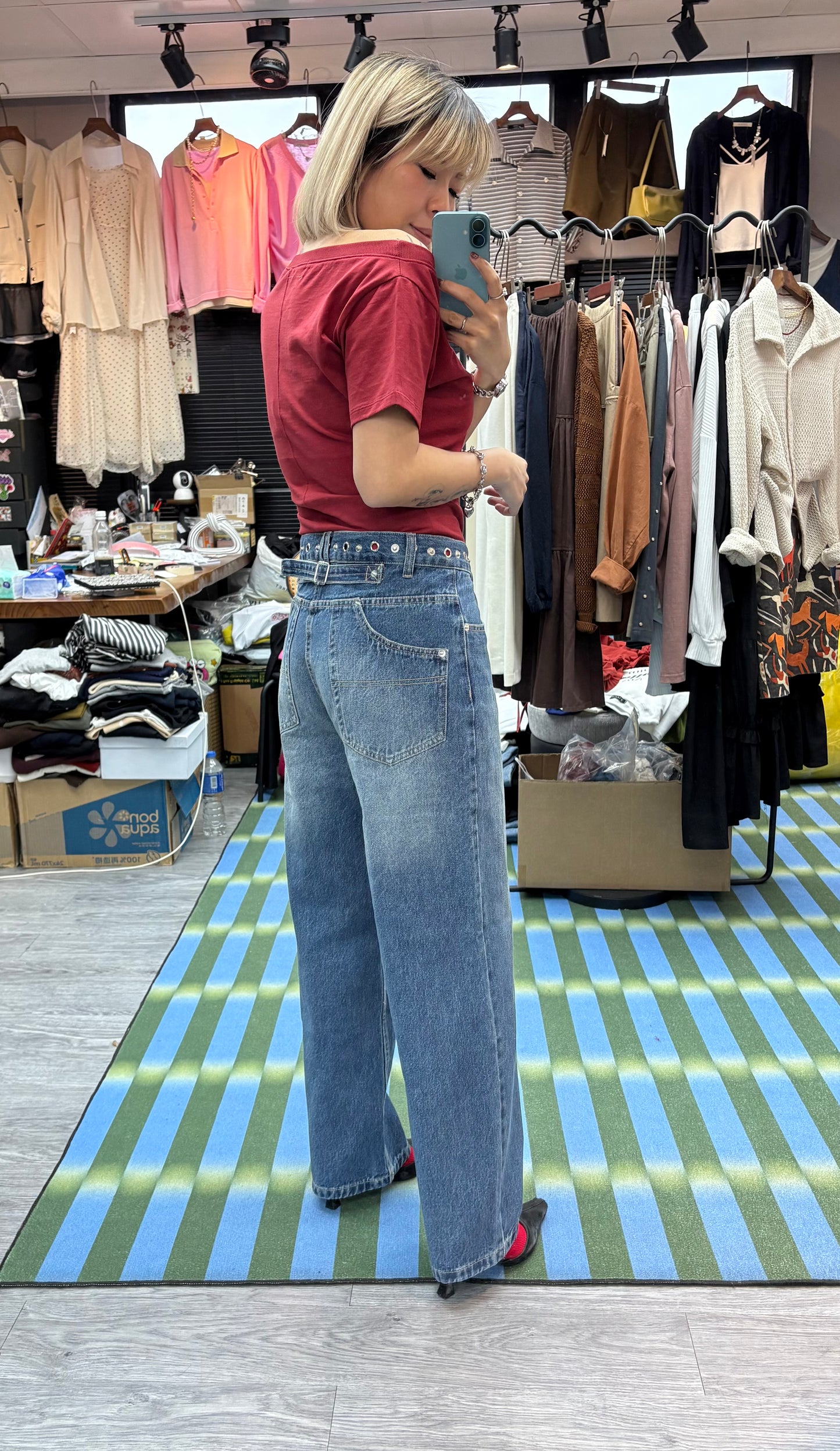 Big collar/One shoulder tee #00383