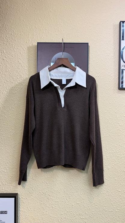 Fake two pieces shirt x knitted top #00970