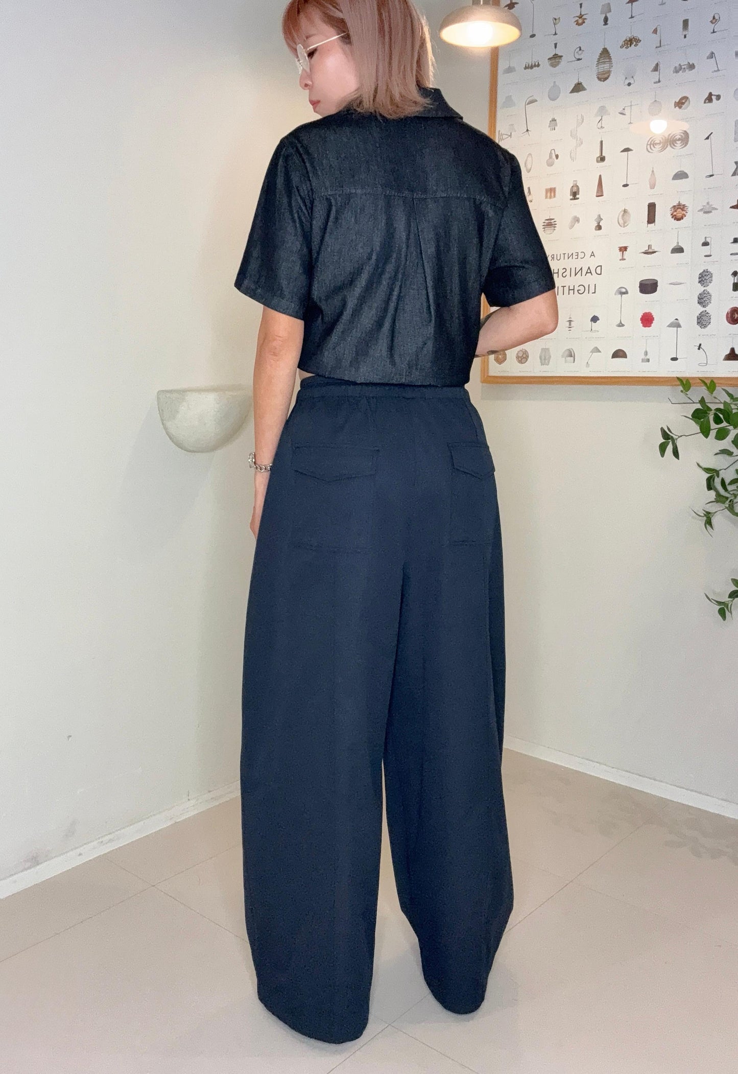 Black and white rope loose pants #00670