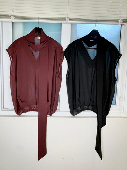 Tie collar chiffon blouse #00704