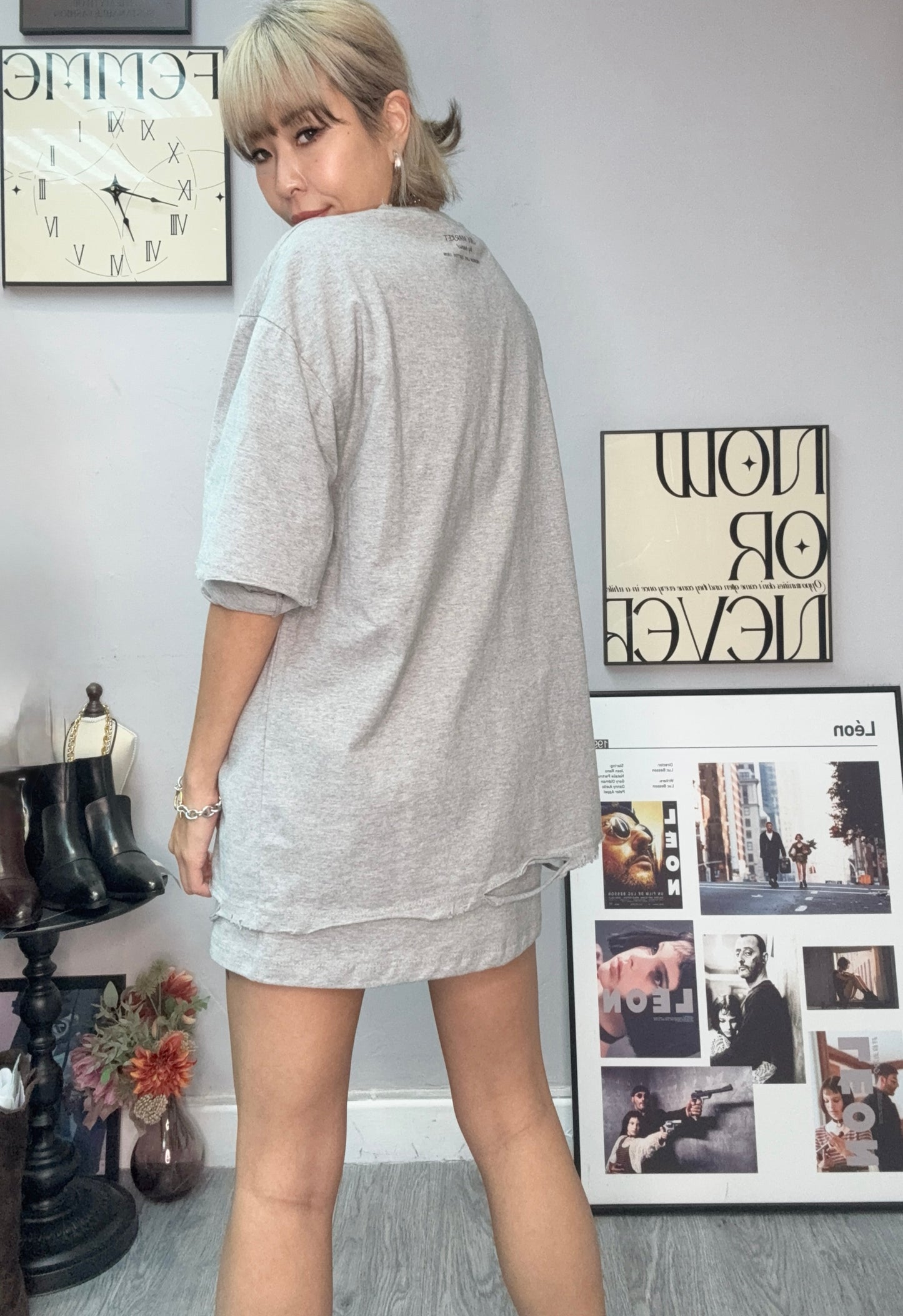 Plain two piece long tee set #00028