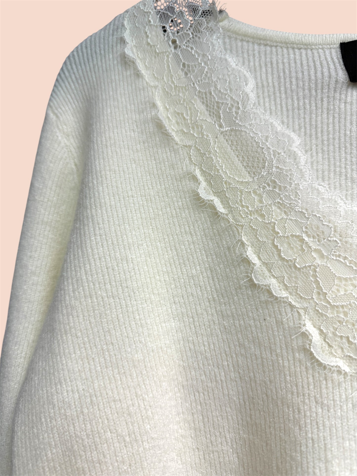 (-20% off)V neck lace knit top #00280