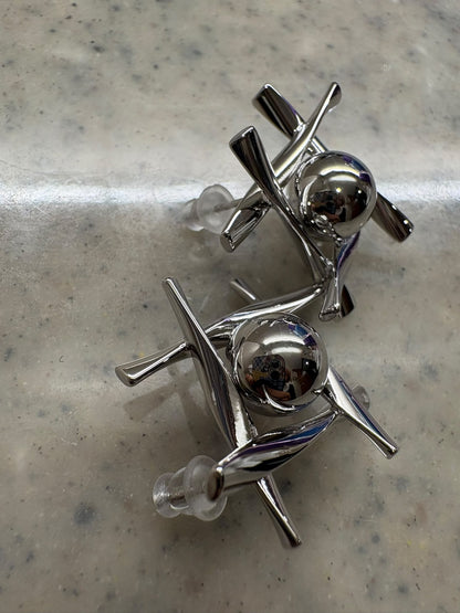 Hashtag metallic stud earrings #ass008