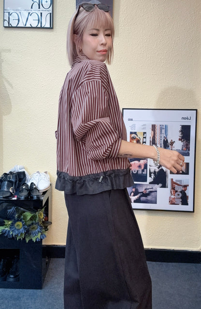 Striped puff hem shirt #00917