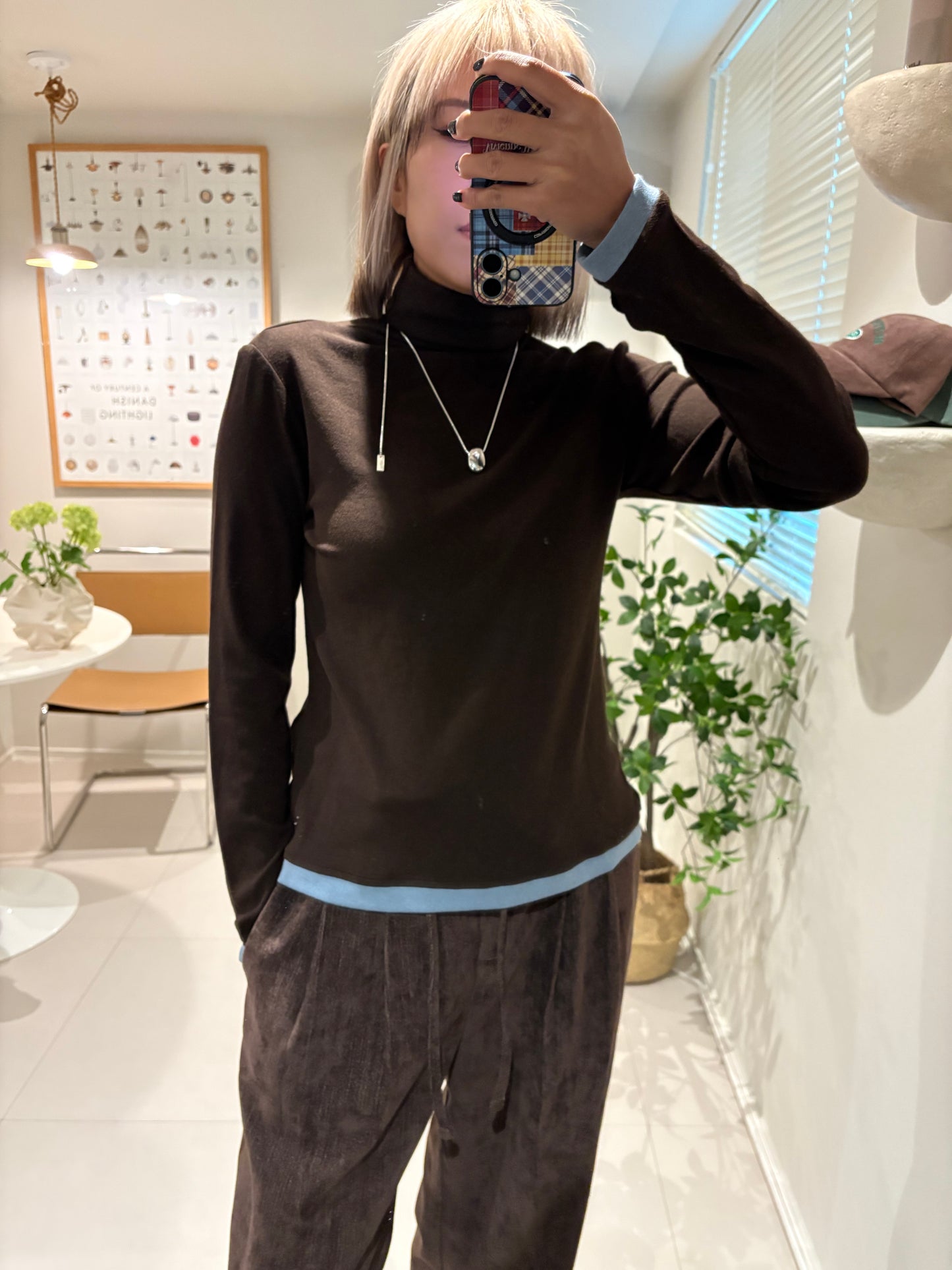 Stand collar fake two piece tee #00004