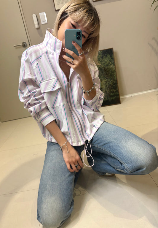 striped shirt zipped shirt outer #00364