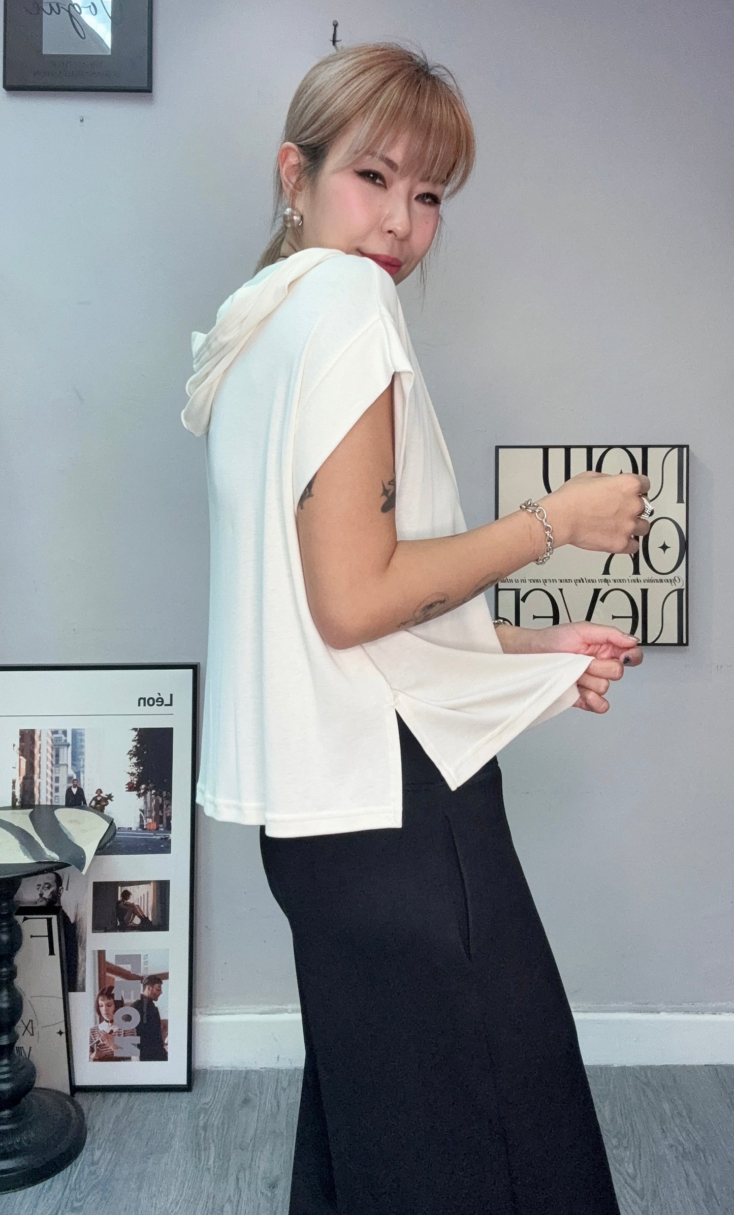 （-30%off)With hat softy cap sleeves tee #00732