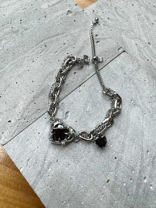 Black heart crystal bracelet