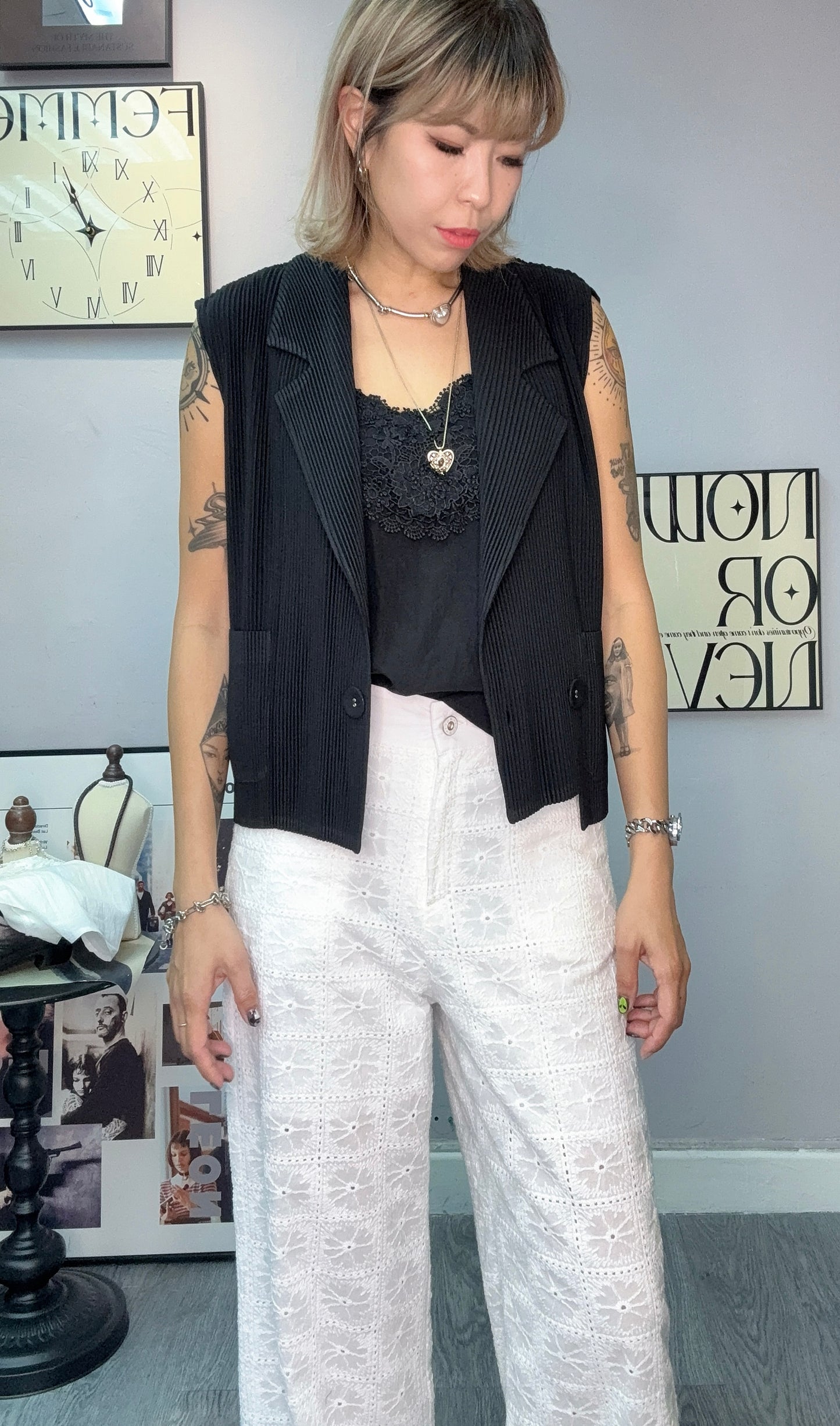 Pleated vest outer #00501
