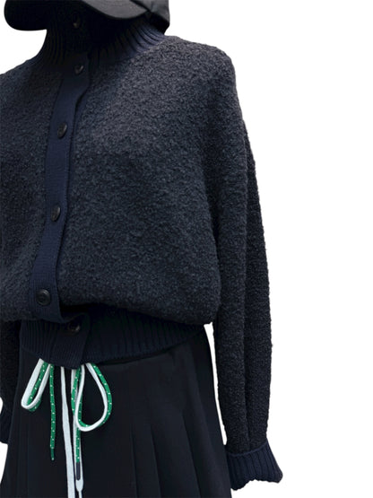 Stand collar short knit cardigan #00044