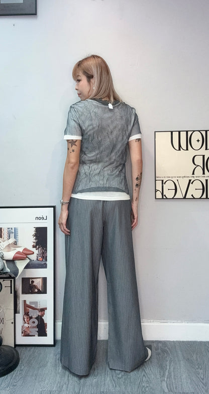 Fake two pieces mesh tee #00741
