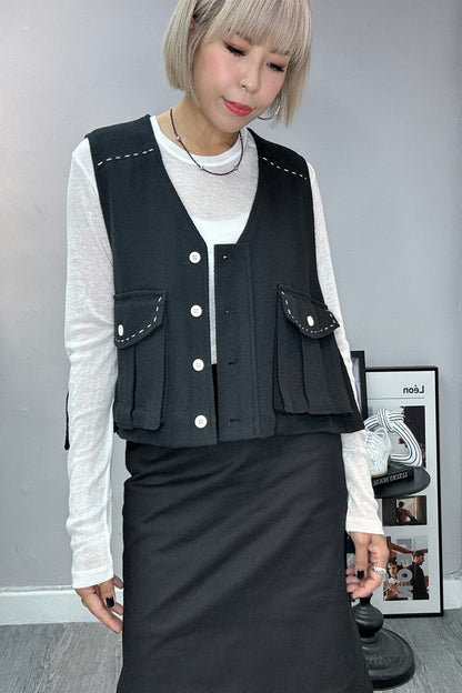 Tweed pocket vest outer