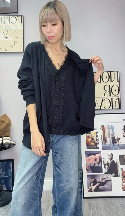 (-20% off)Fake two pieces lace x knit cardigan #00264