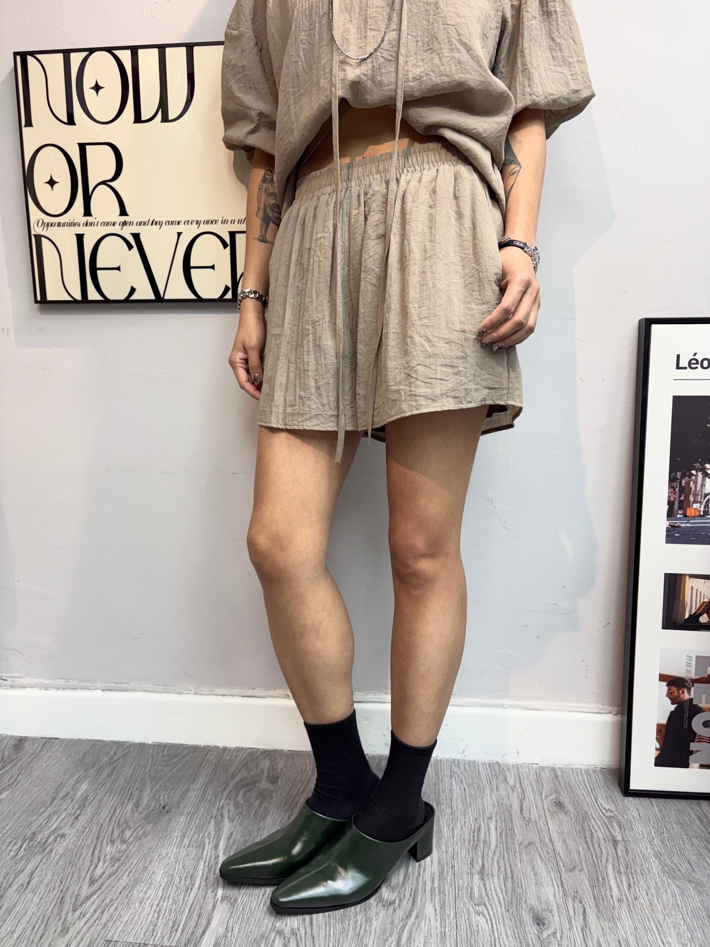 Ruffle trim puff sleeves set #00719