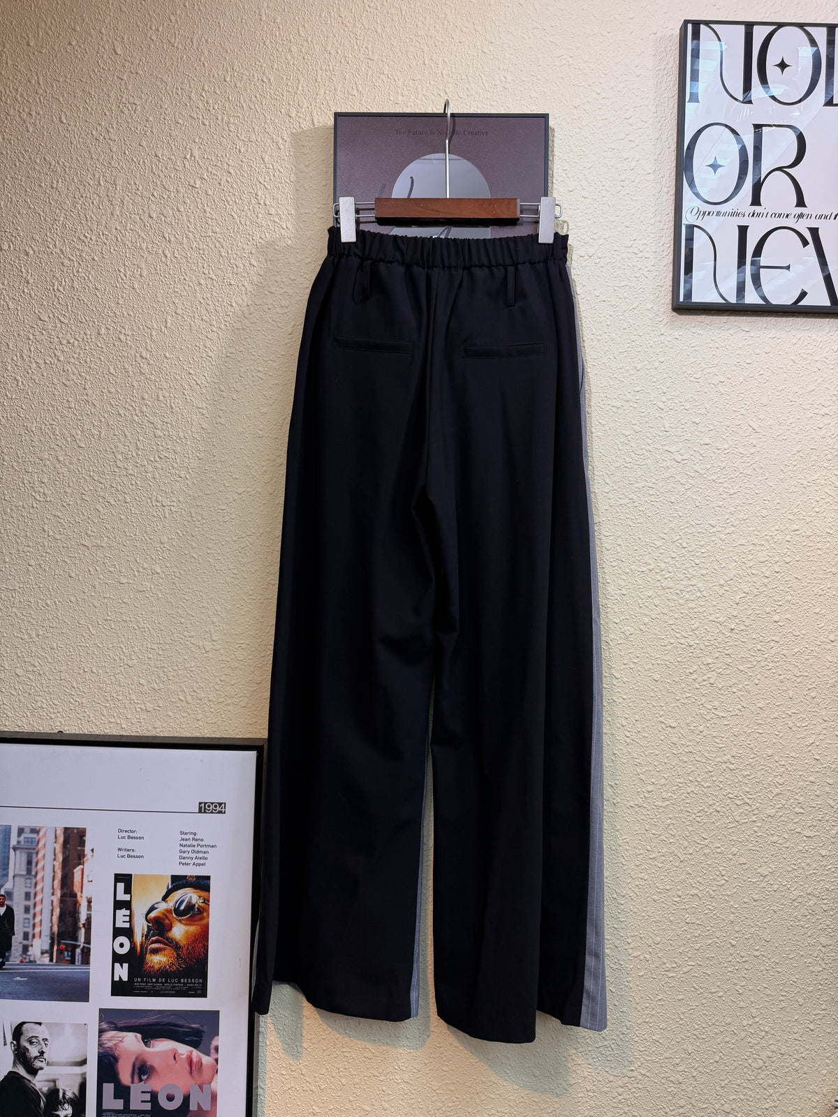 Front striped back plain double waist pants #00976