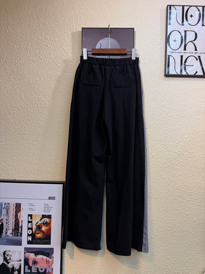 Front striped back plain double waist pants #00976