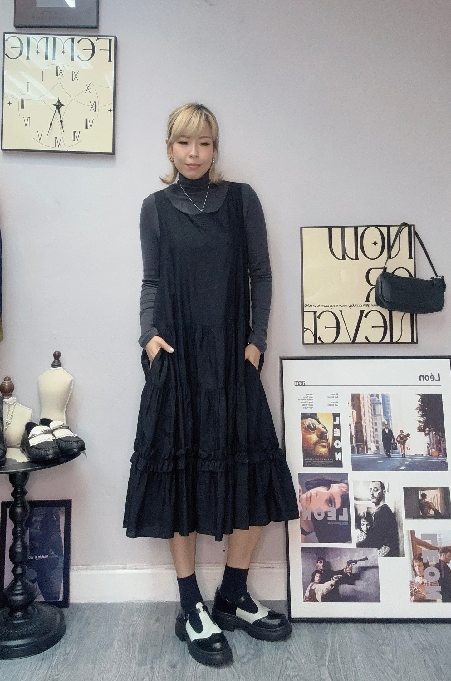 Ruffle hem plain vest dress