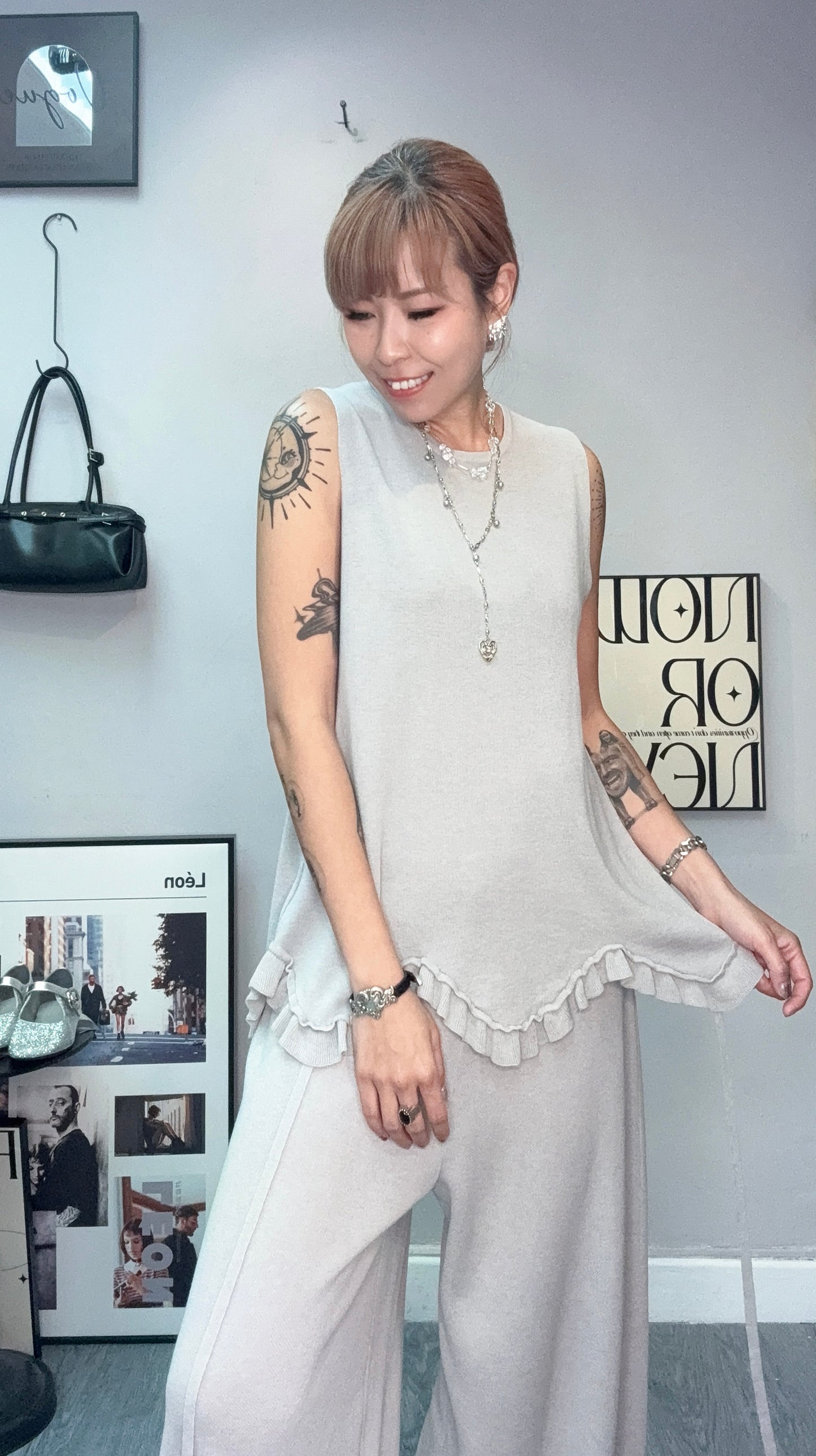 Wavy hem knitted tank set #00709