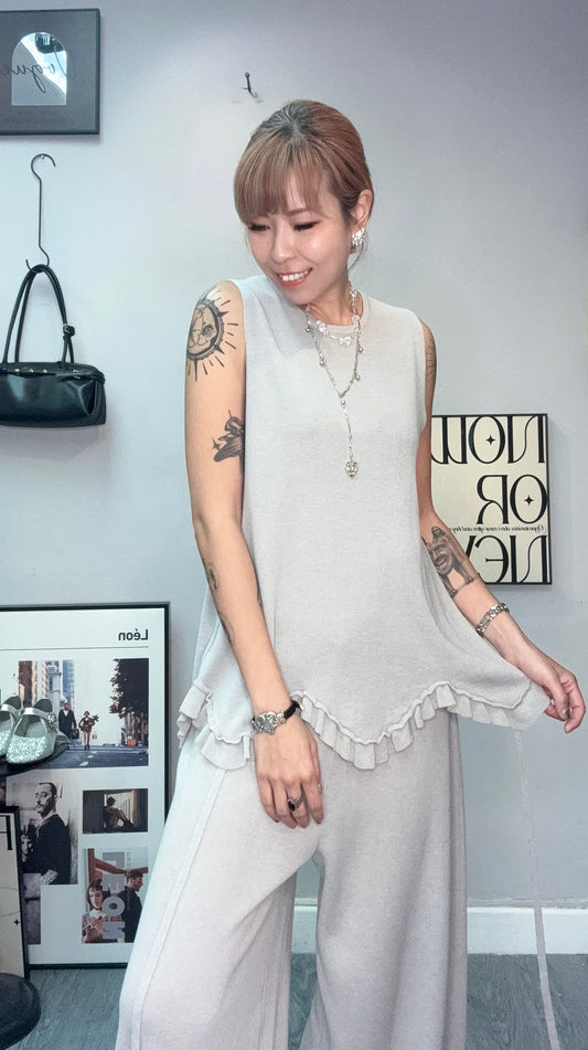 Wavy hem knitted tank set #00709