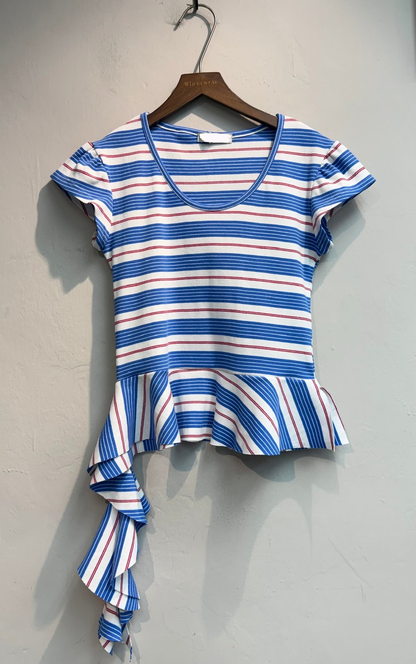 Ruffle hem striped tee #00760