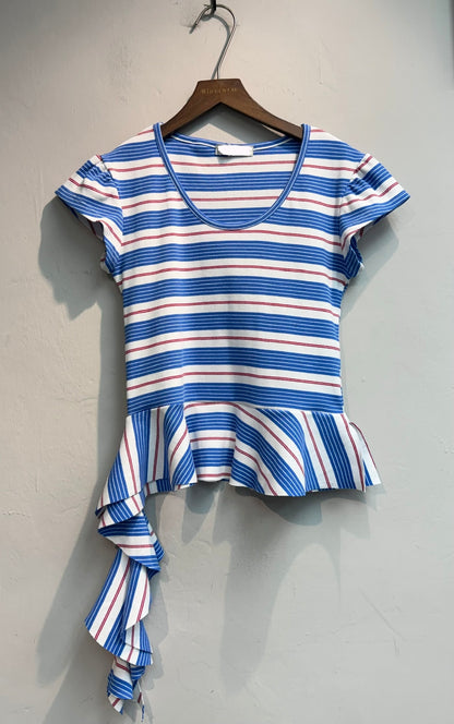 Ruffle hem striped tee #00760