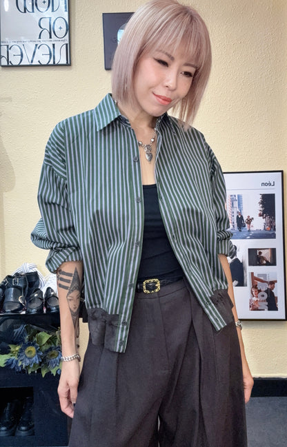 Striped puff hem shirt #00917