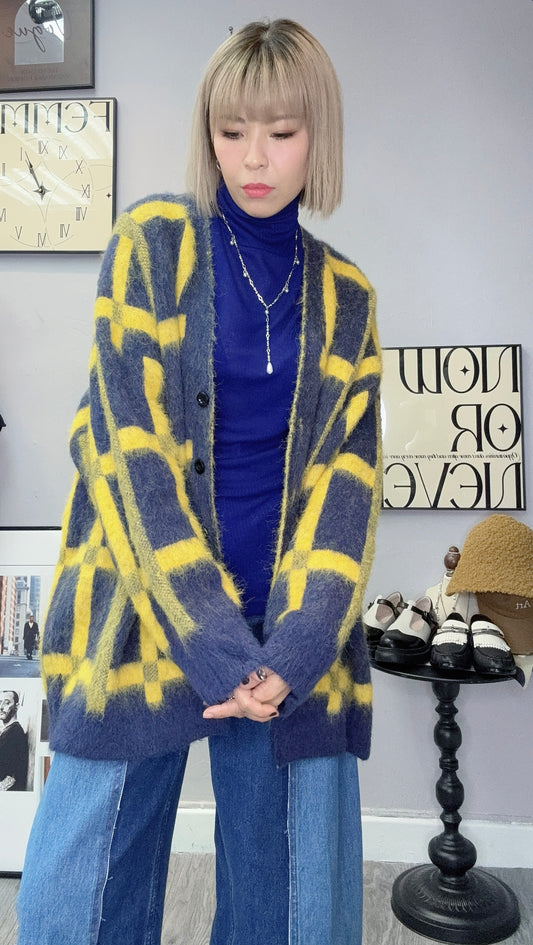 Grid long cardigran #00214