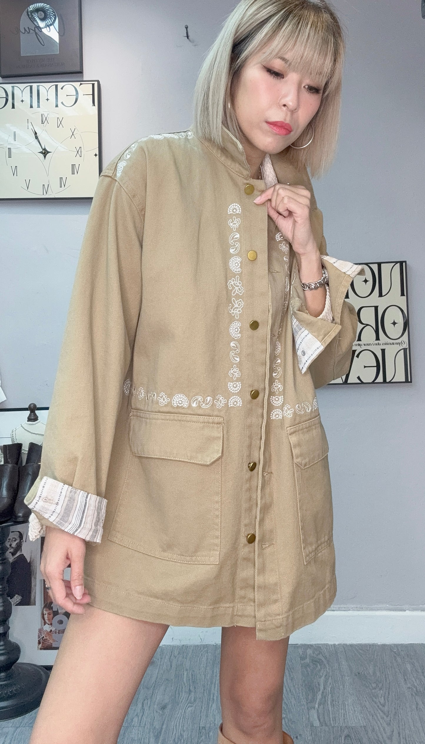 Shirt collar patchwork sleeves jacket #00334