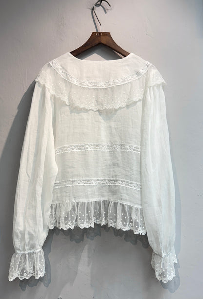 (-20%)Lace ruffles see though shirt #00776