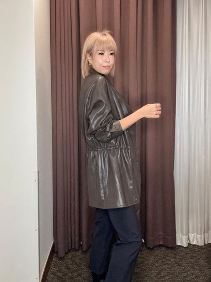 Double collar faux leather outer #00992