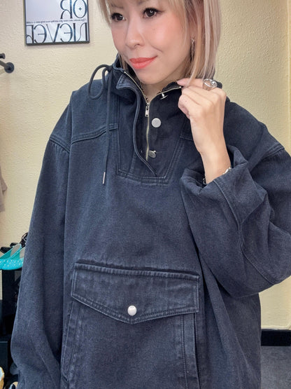 With hat denim hoodie #00998