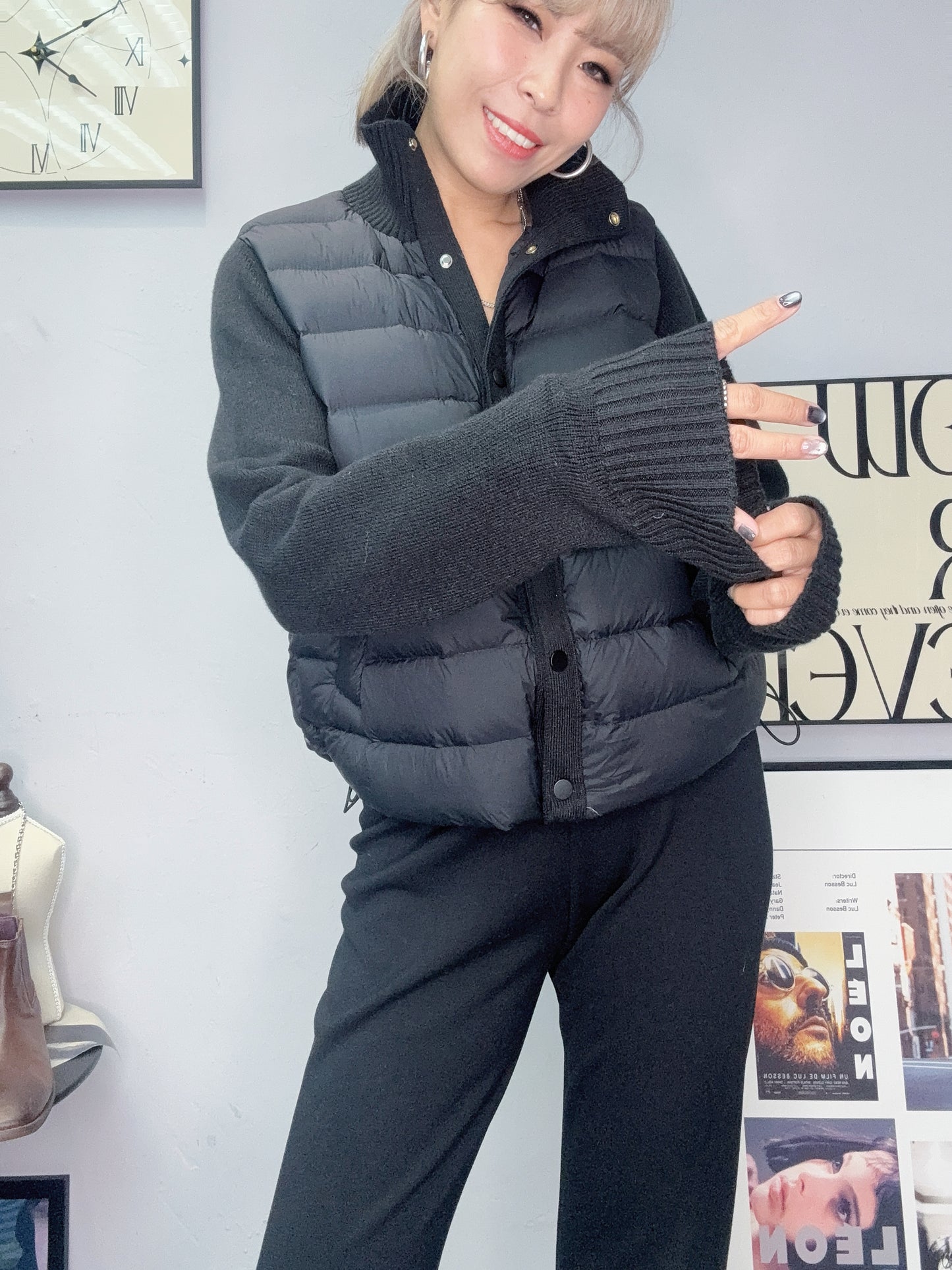 Down X knit sleeves jacket #00086